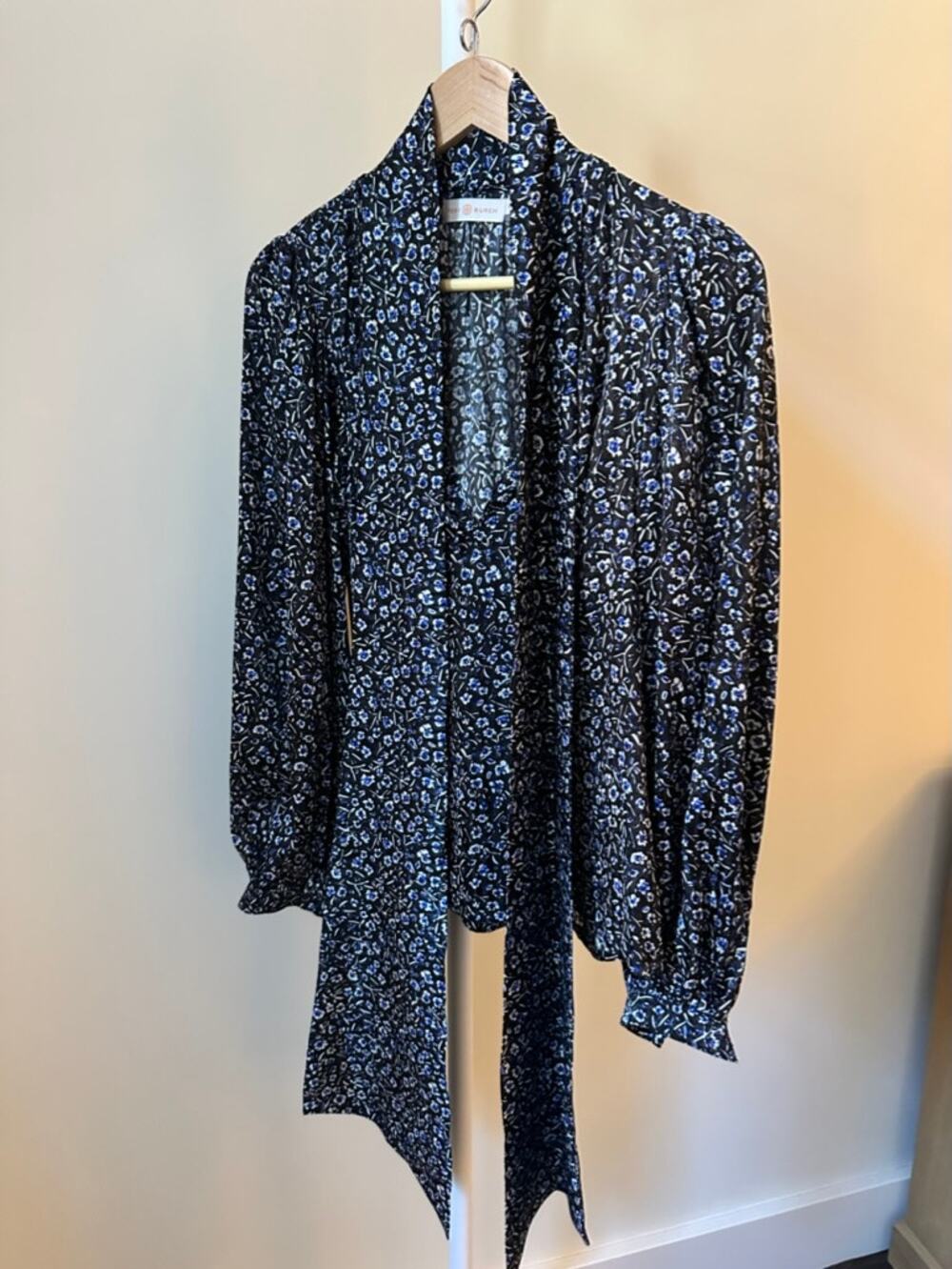 Tory Burch Silk Floral Tie-Neck Blouse, Size 2